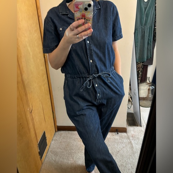 GAP Vintage One Piece Short Sleeve Denim Tie Waist Pantsuit - Picture 3 of 11